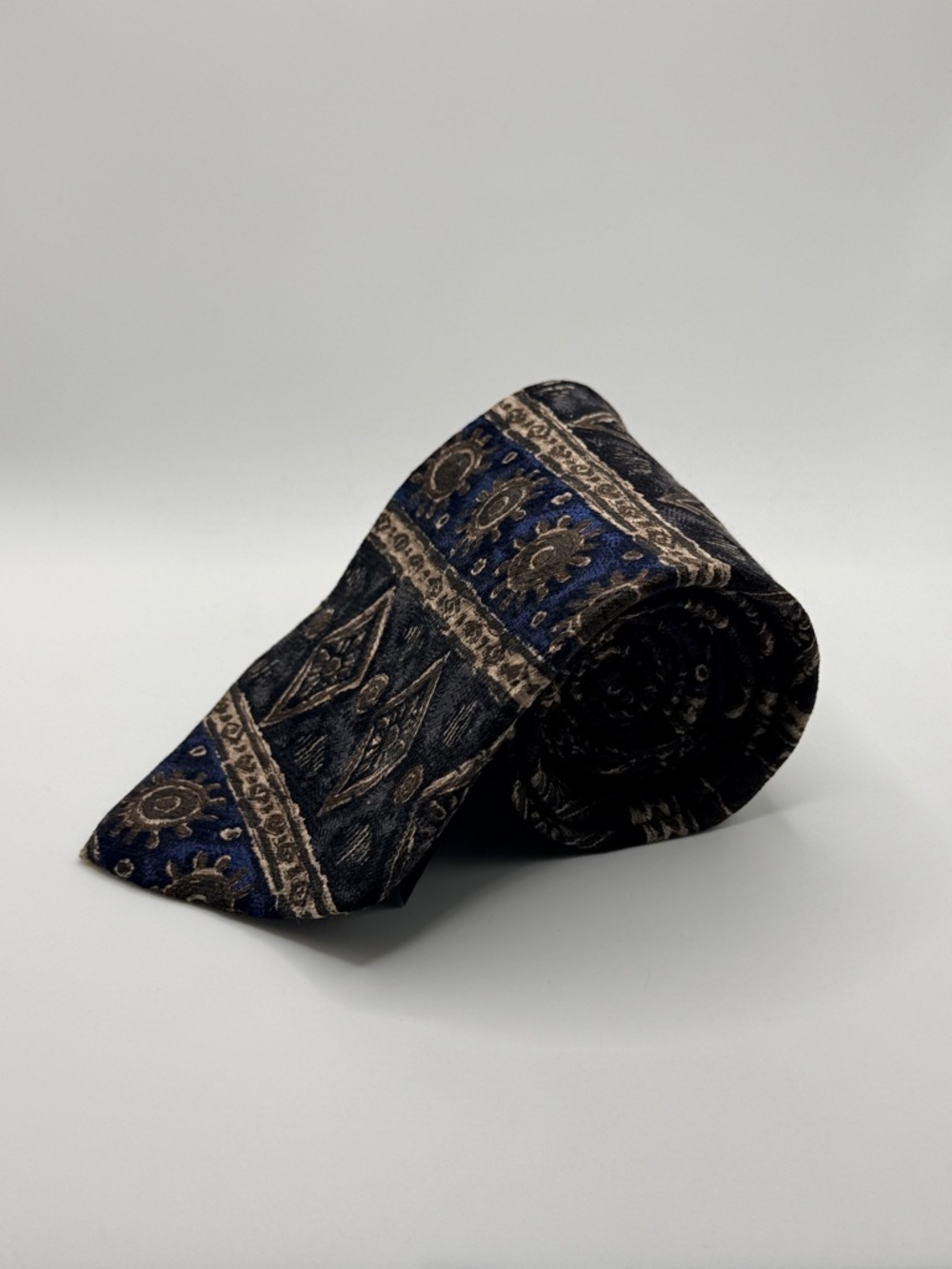 Pierre Cardin Vintage Geometric Silk Tie Blue Brown Tan Made in USA